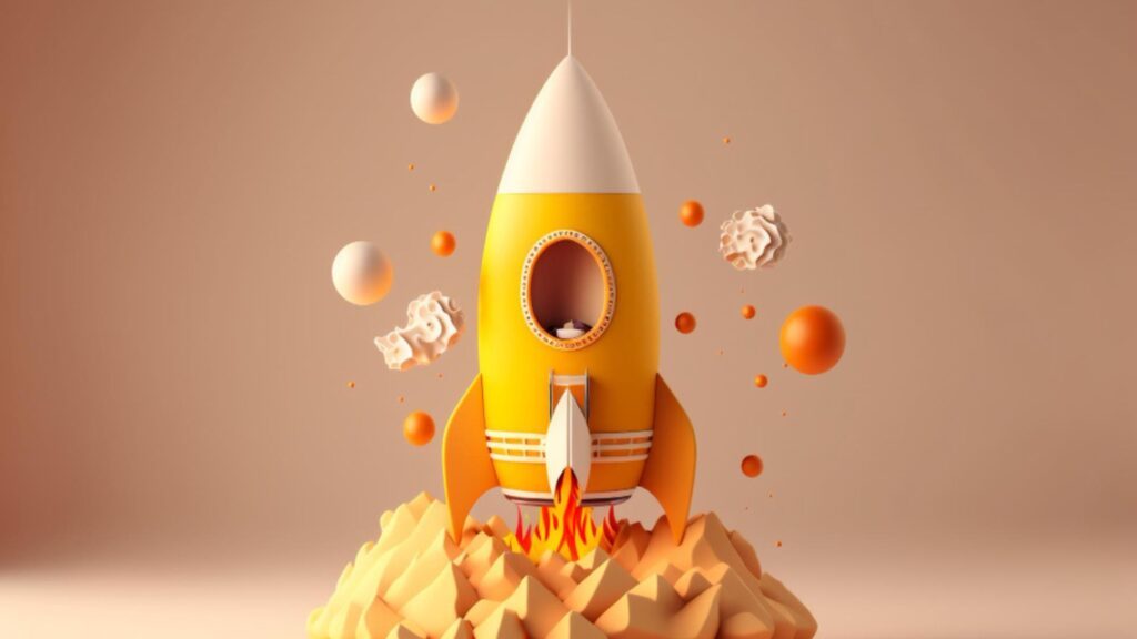 A yellow rocket soaring into the sky, symbolizing the ambition and growth of small businesses