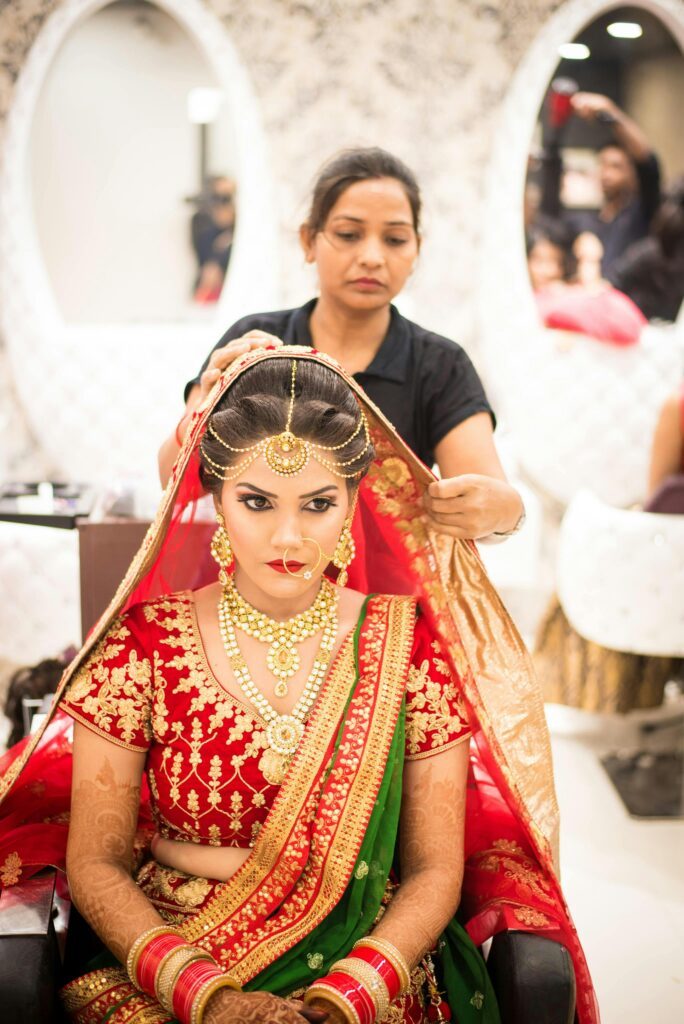 bride in beauty parlor