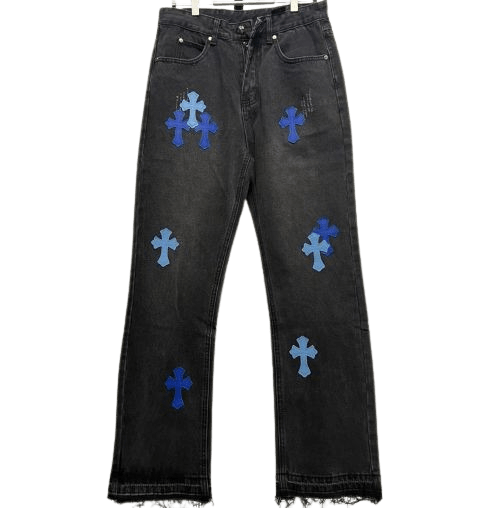 Chrome-Hearts-Black-and-Blue-Cross-Jeans