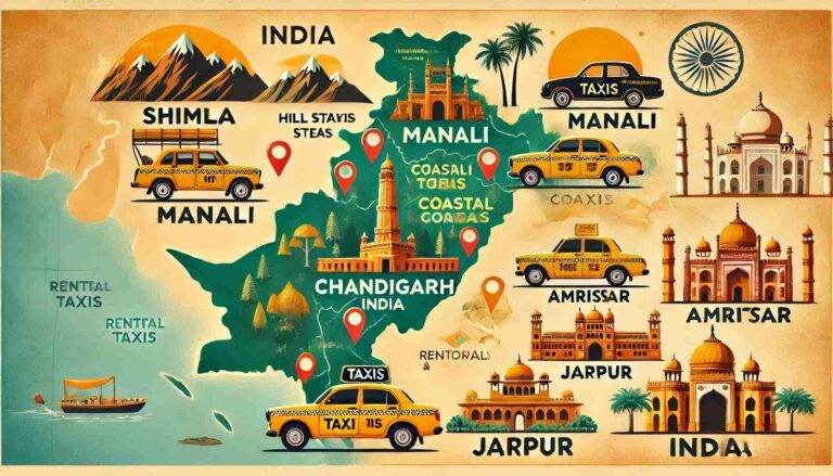 DALL·E-2024-11-06-16.42.57-A-visually-engaging-map-featuring-highlighted-top-travel-destinations-with-rental-taxis-beyond-Chandigarh-India.-Each-destination-should-be-represent