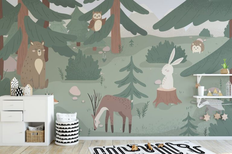 331C394-forest-friends-deer-rabbit-wallpaper-mural-for-walls-enhance-2.3x